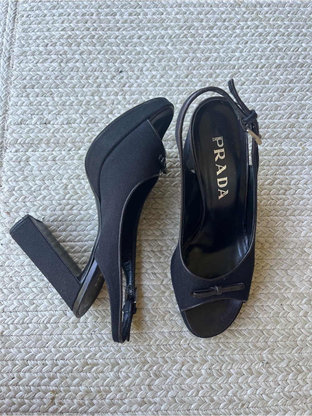 PRADA Black Peep-Toe Slingback Platform Heels